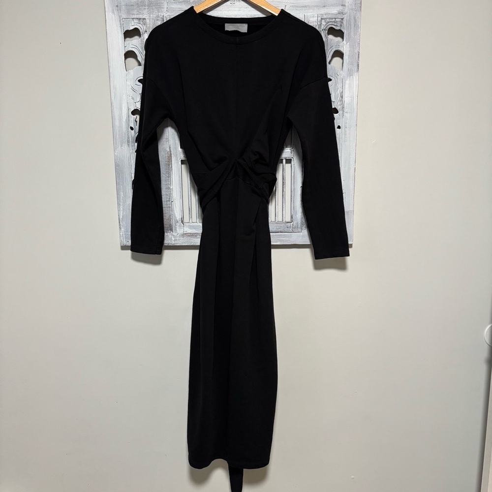 Modern Citizen Terry Cloth Cotton Black Tie Front Long Sleeve Midi Dress Size M - Picture 5 of 14